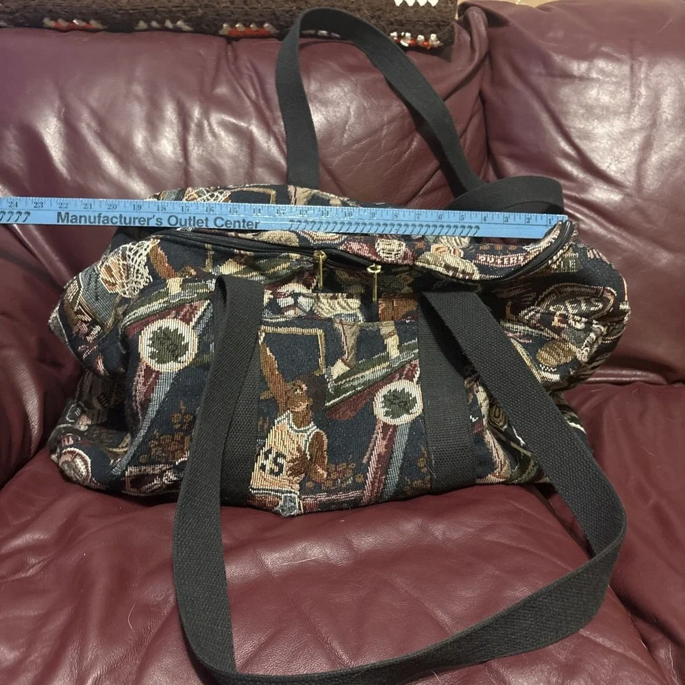 Vintage Sports Basketball Hockey Football Duffel Travel Bag Luggage Tapestry USA